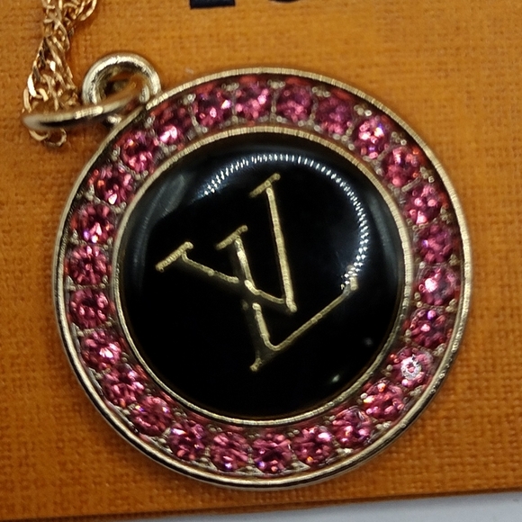 LOUIS VUITTON LV ZIPPER PULL CHARM GOLD tone metal, PINK RHINESTONES 23mm - Picture 5 of 5